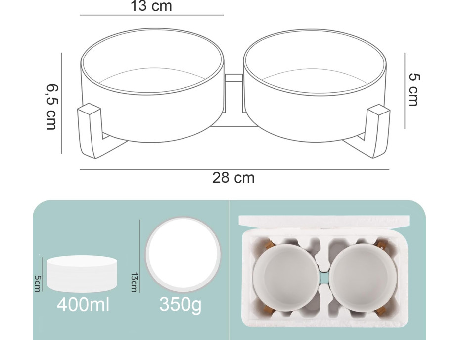 Sada keramických misek pro psy JAX 400 ml - bílá