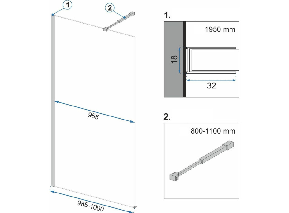 Koupelnová pevná zástěna Rea AERO Ombre 100 cm - černá - černé sklo