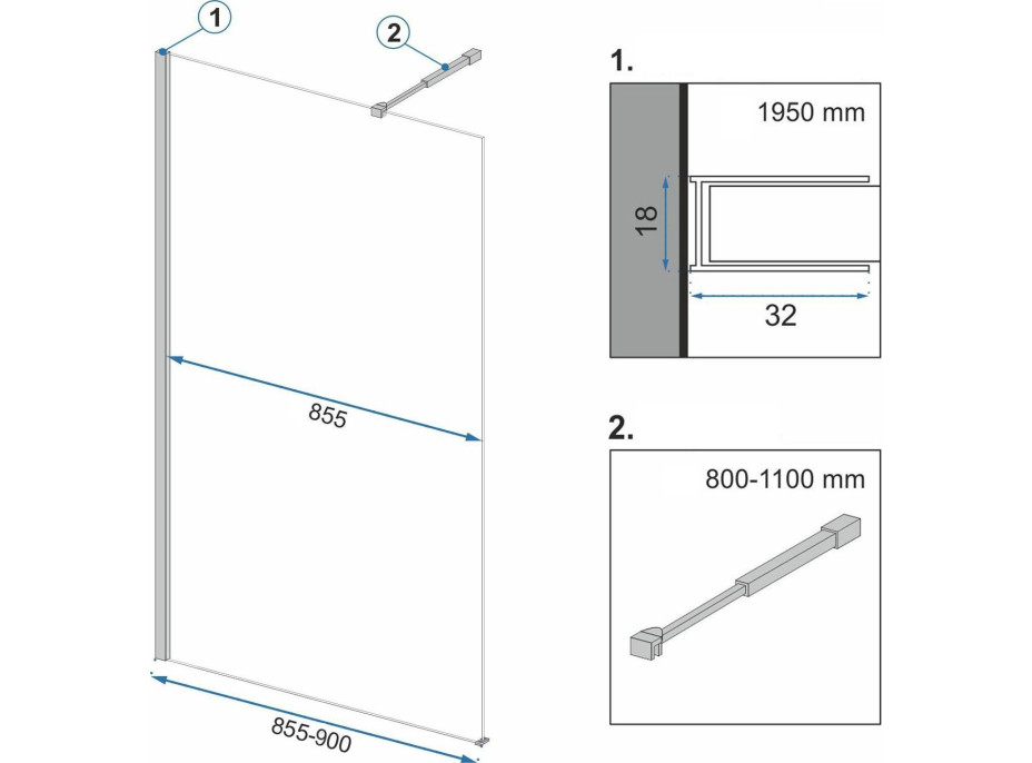 Koupelnová pevná zástěna Rea AERO Ombre 90 cm - černá - černé sklo