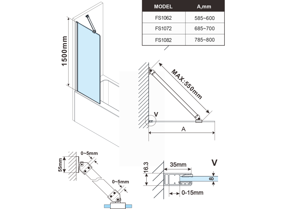 Polysan FISA vanová zástěna 700x1500mm, bílá mat, čiré sklo FS1072-W