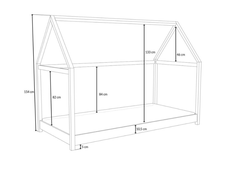 Dětská domečková Montessori postel z masivu borovice VERONIKA - 200x90 cm - PŘÍRODNÍ BOROVICE