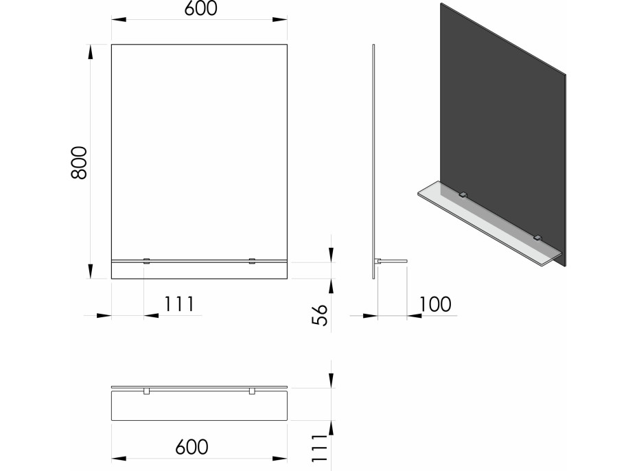 Aqualine Zrcadlo s policí 60x80cm, včetně závěsů 22430-01