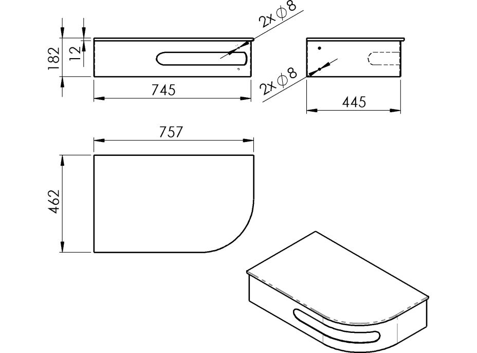 Sapho PULSE rohový stolek s umyvadlem 755x455mm, levý, nerez mat BM750-0101-01