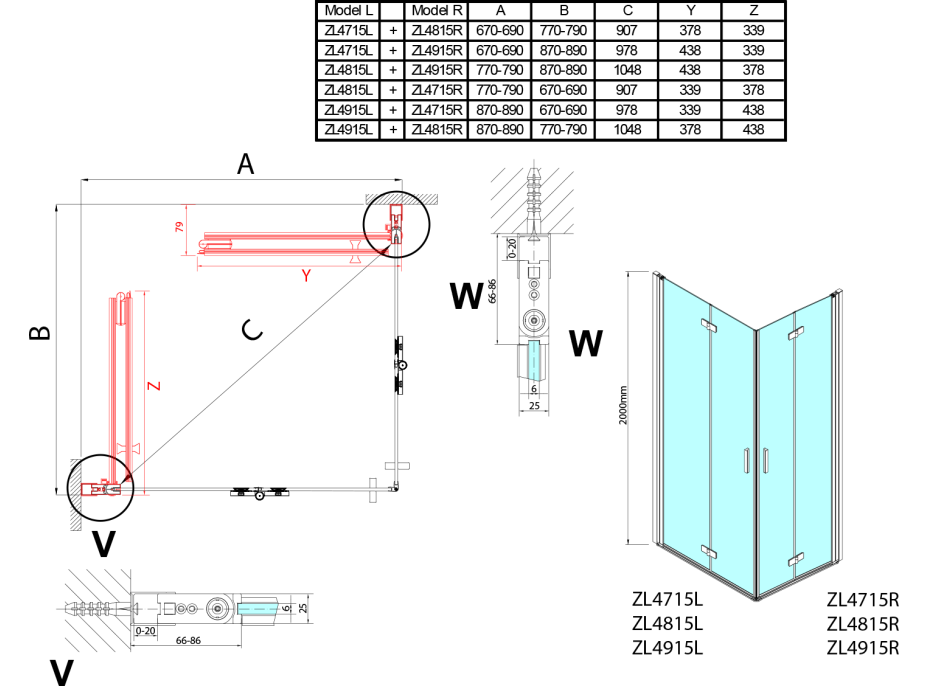 Polysan ZOOM obdélníkový sprchový kout 700x900mm, rohový vstup ZL4715L-04