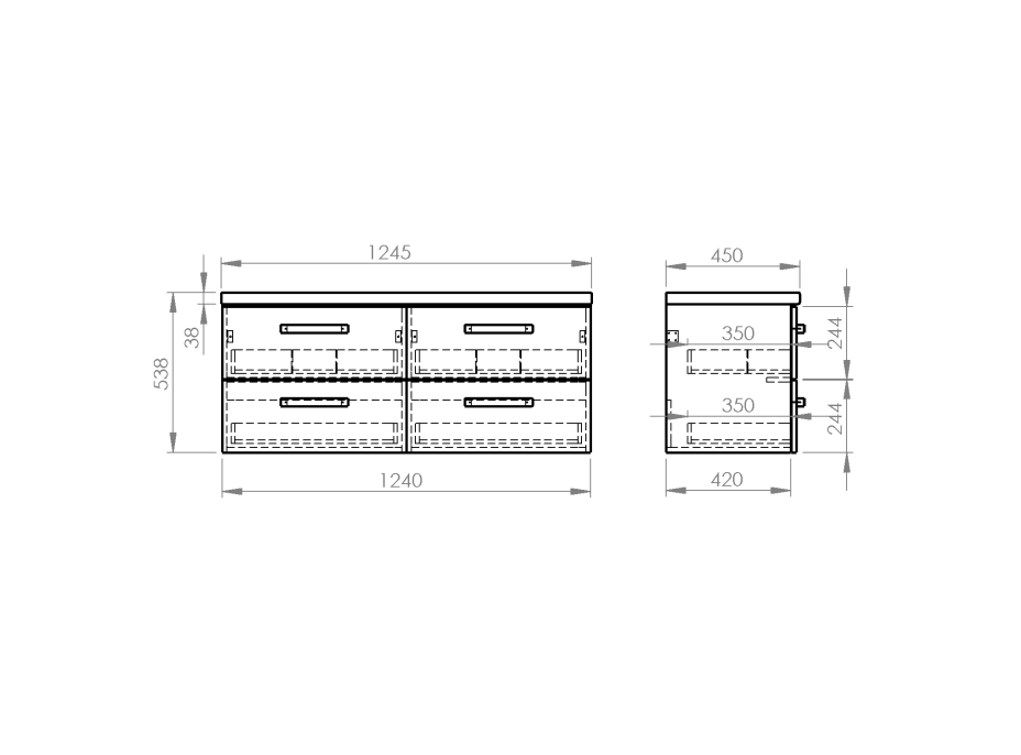 Aqualine VEGA sestava koupelnového nábytku, š. 125 cm, bílá/dub platin VG064-04