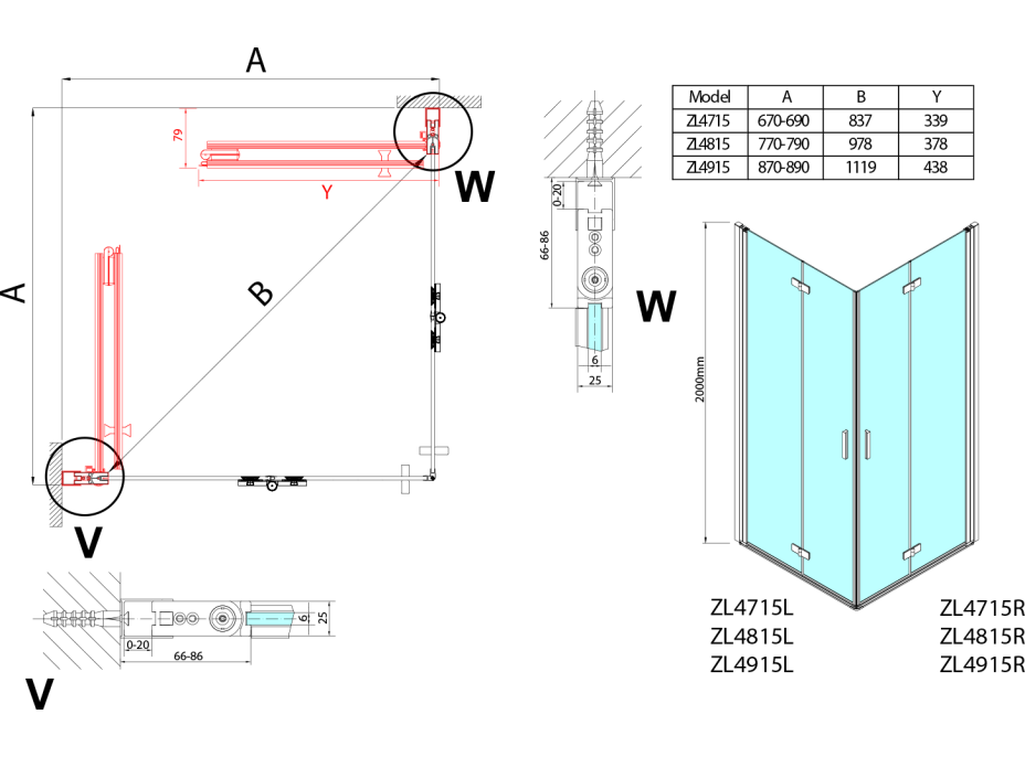 Polysan ZOOM čtvercový sprchový kout 700x700mm, rohový vstup ZL4715L-02