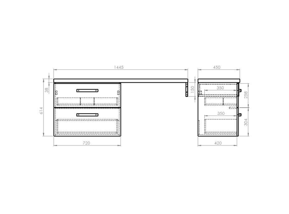 Aqualine VEGA sestava koupelnového nábytku, š. 145 cm, bílá/dub platin VG073-02