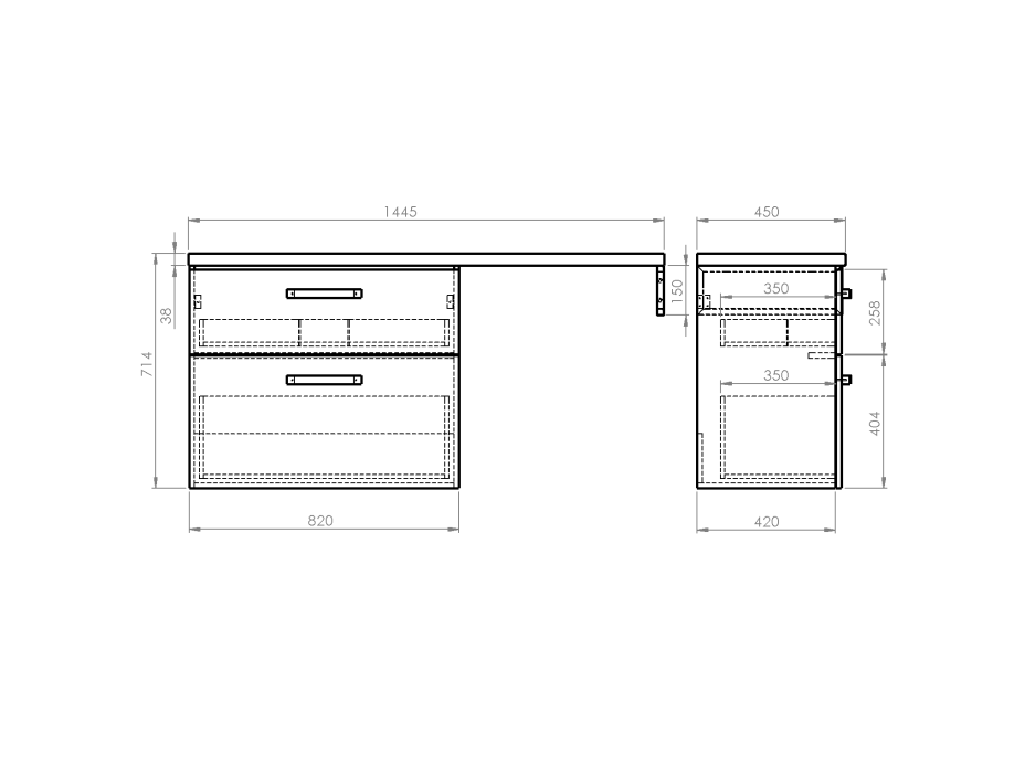 Aqualine VEGA sestava koupelnového nábytku, š. 145 cm, bílá/dub platin VG083-02