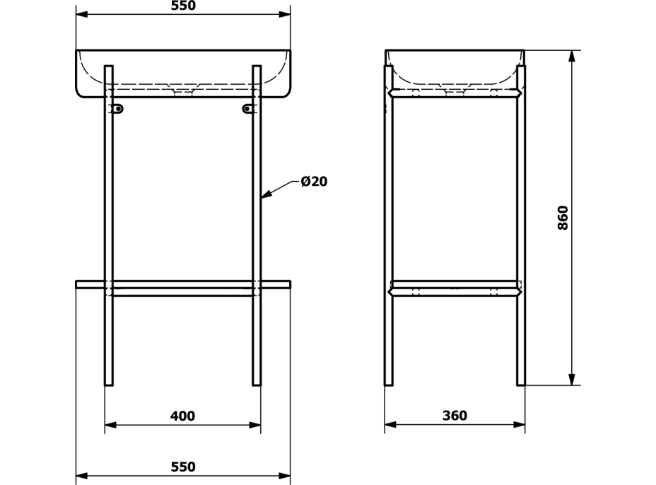 Sapho PUNO podstavec s umyvadlem 550x860x360mm, černá SKA570-2-01