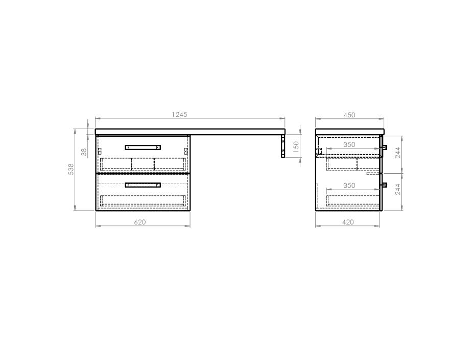 Aqualine VEGA sestava koupelnového nábytku, š. 125 cm, bílá/dub platin VG064-03