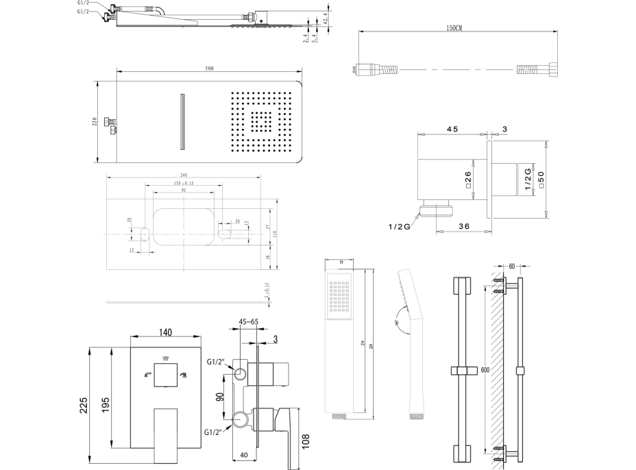 Sapho LATUS podomítkový sprchový set s pákovou baterií, 3 výstupy, chrom 1102-44-01