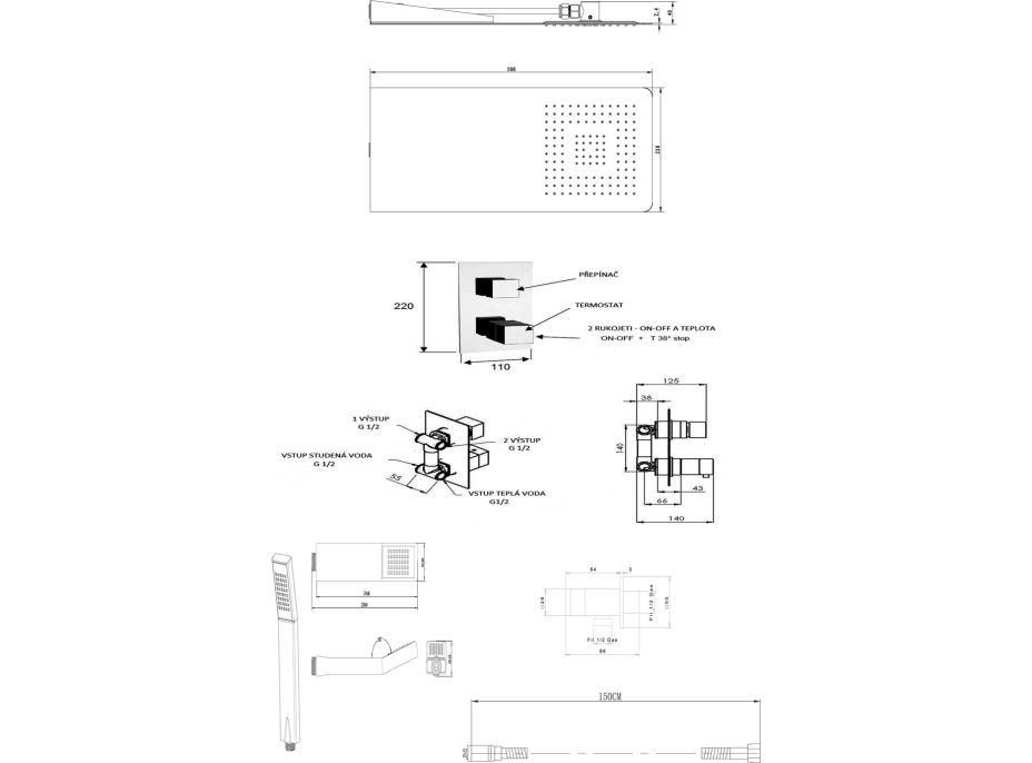 Sapho LATUS podomítkový sprchový set s termostatickou baterií, box, 2 výstupy, chrom 1102-62-21