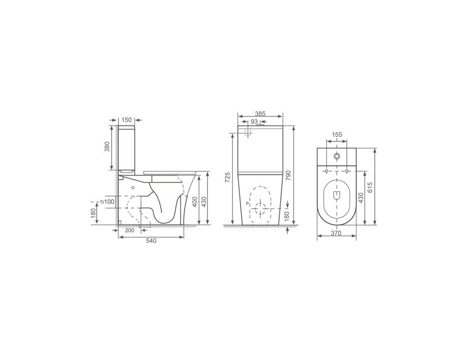 Bruckner LEON RIMLESS WC kombi mísa s nádržkou, spodní/zadní odpad, bílá 201.437.4