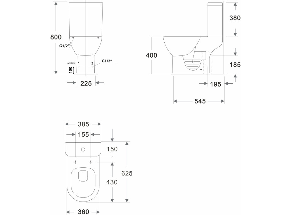 Bruckner DARIO RIMLESS WC kombi mísa s nádržkou, spodní/zadní odpad, bílá 201.431.4