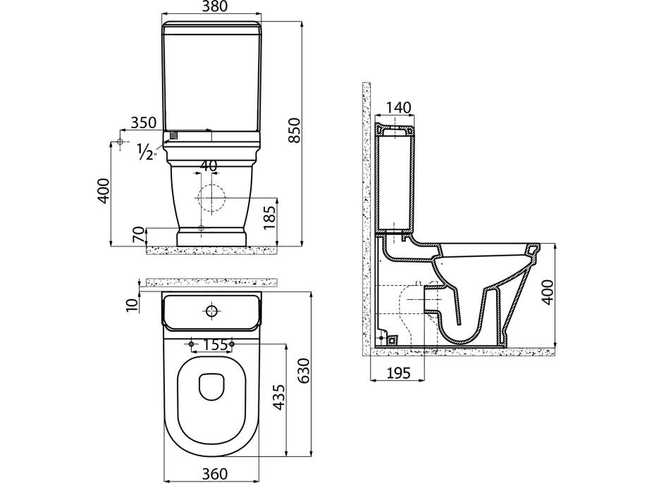 CREAVIT ANTIK WC kombi, spodní/zadní odpad, bílá WCSET08-ANTIK