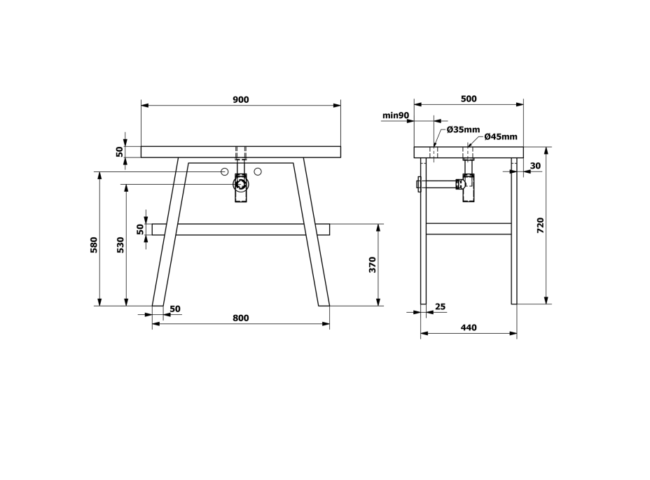 Sapho TWIGA umyvadlový stolek 90x72x50 cm, černá mat/dub Rover VC442-90-4