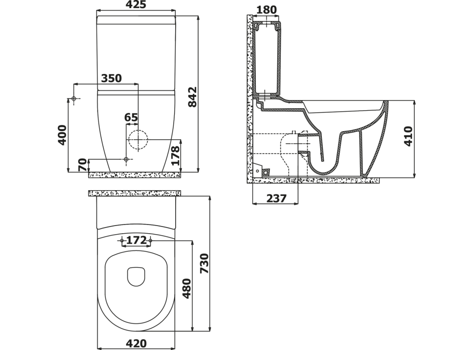 CREAVIT GRANDE WC kombi XL, spodní/zadní odpad, bílá GR360