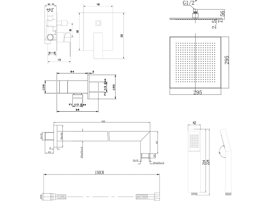 Sapho LATUS podomítkový sprchový set s pákovou baterií, 2 výstupy, chrom 1102-42-01