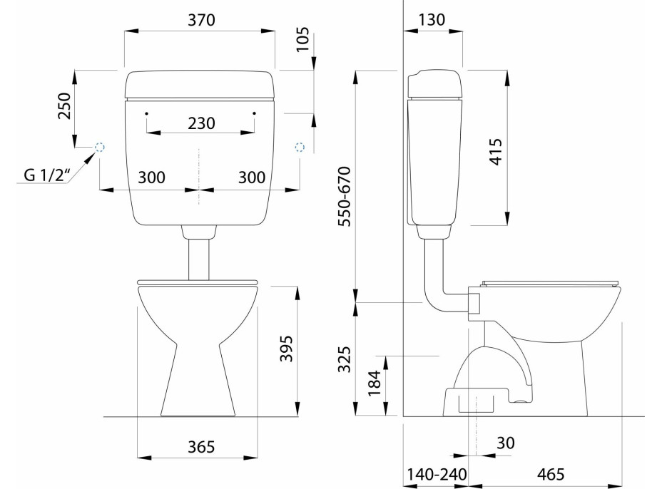 CREAVIT WC kombi, dvojtlačítko 4, 5/6l, spodní odpad, bílá TP3406