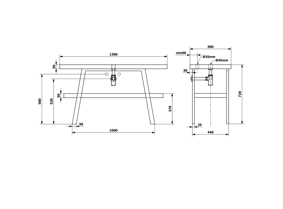 Sapho TWIGA umyvadlový stolek 130x72x50 cm, černá mat/dub Rover VC453-130-4