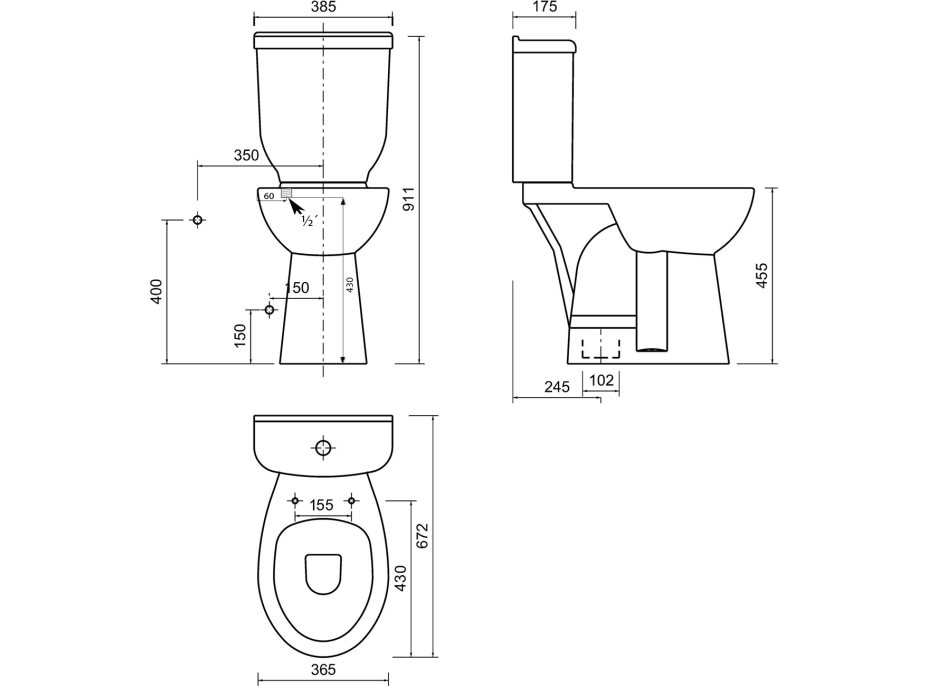 CREAVIT HANDICAP WC kombi zvýšený sedák, spodní odpad, bílá BD301.410.00