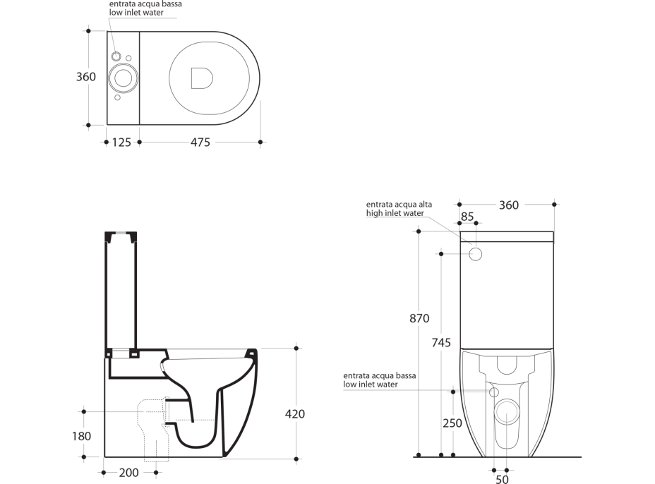 Kerasan FLO WC kombi, spodní/zadní odpad, bílá WCSET11-FLO