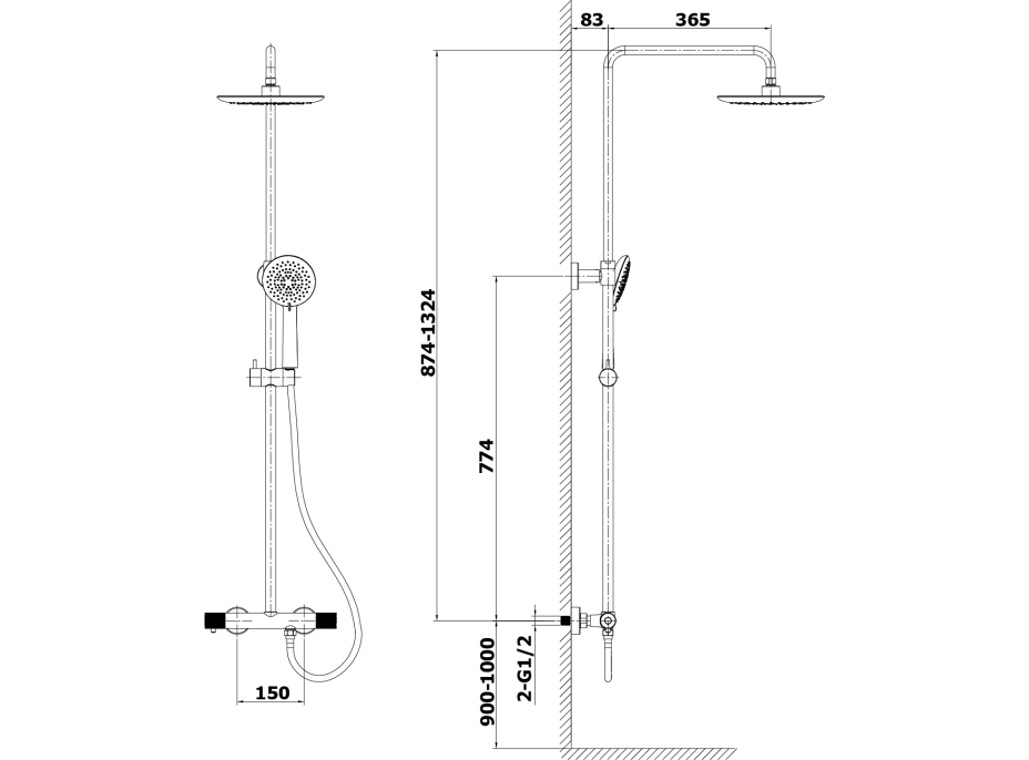 Sapho SOLARIS sprchový sloup s termostatickou baterií, chrom/černá mat WD139CB