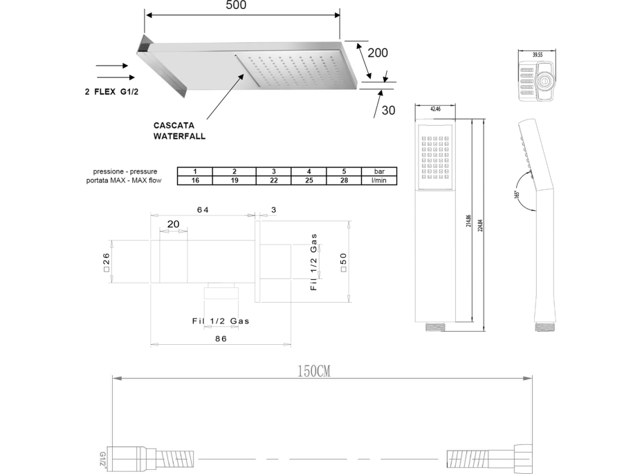 Sapho KIMURA podomítkový sprchový set s termostatickou baterií, box, 3 výstupy, chrom KU383-21