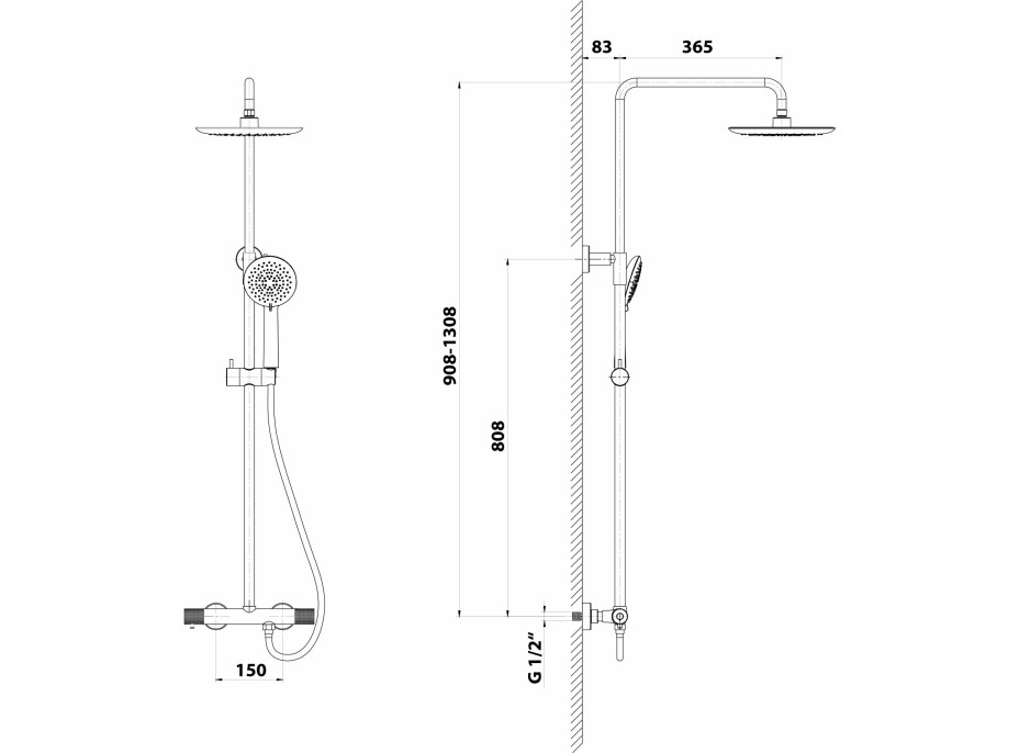 Sapho SOLARIS sprchový sloup s termostatickou baterií, černá/zlato mat WD139G