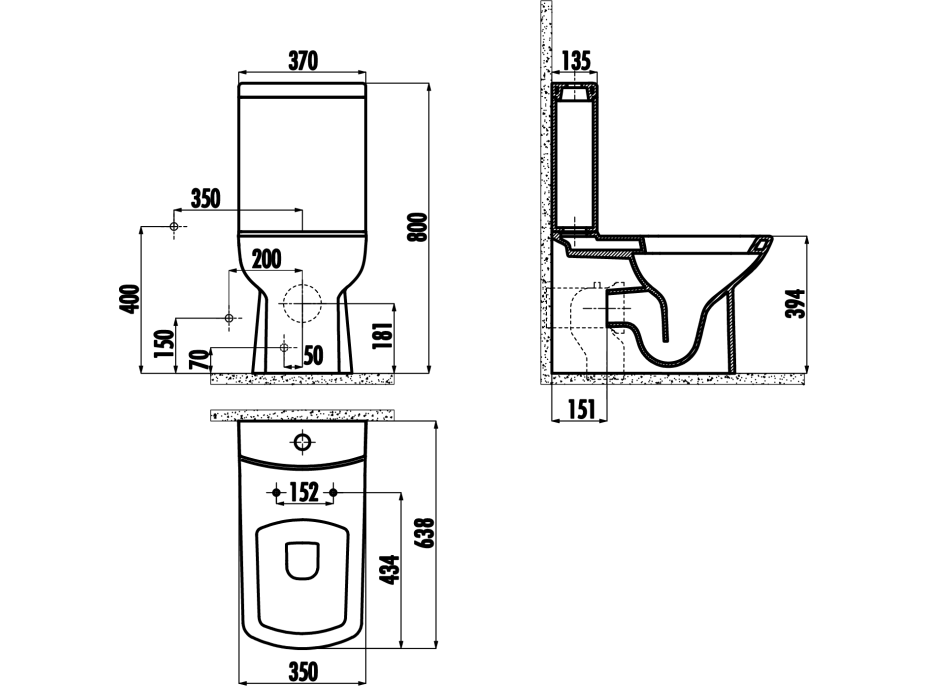 CREAVIT LARA WC kombi, spodní/zadní odpad, černá mat LR360