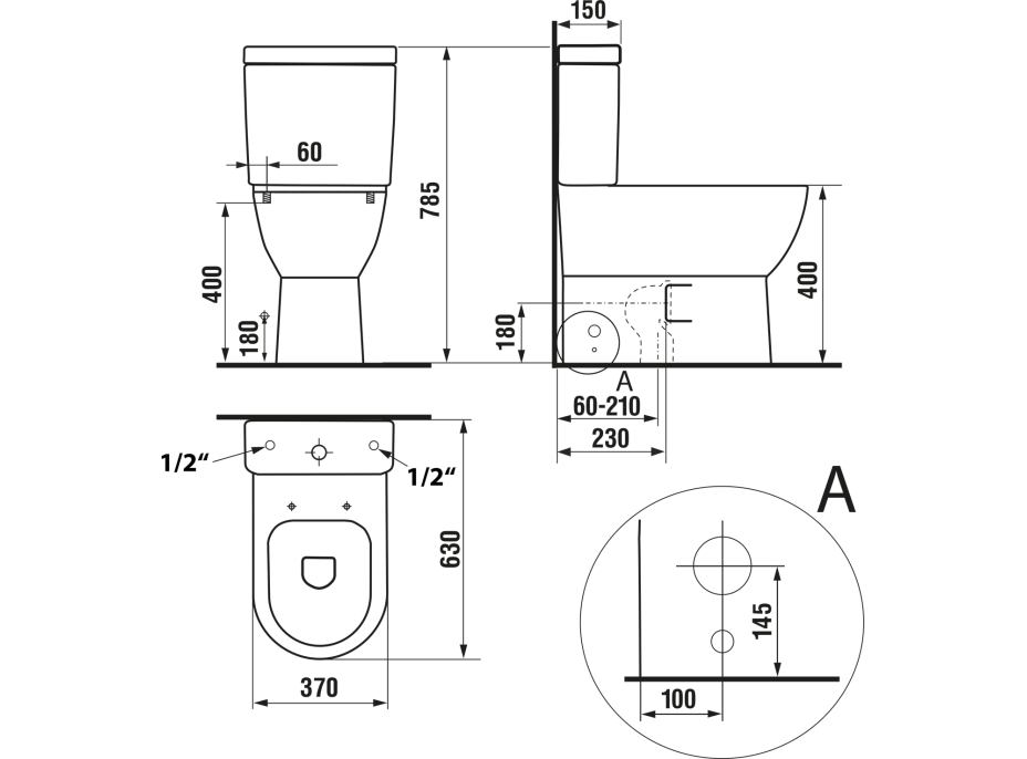 JALTA WC kombi, Rimless, s bidetovým sedátkem CLEAN STAR, spodní/zadní odpad, bílá LB402-1