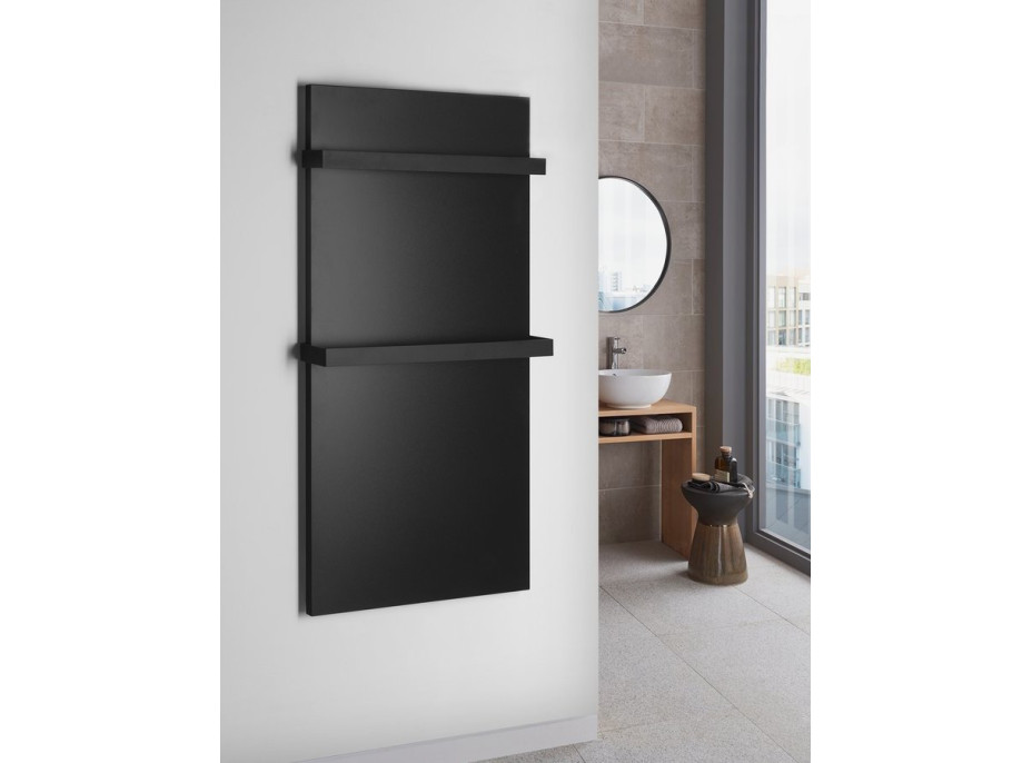 Sapho ENIS koupelnový sálavý topný panel 600W, 590x1200 mm, držáky ručníků, IP44, černá mat RH600B-2