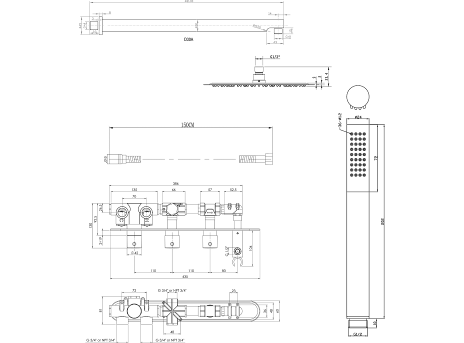 Sapho Podomítkový sprchový set s termostatickou baterií a držákem ruční sprchy, 2 výstupy, kulatá, chrom MB623-01