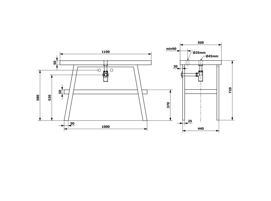 Sapho TWIGA umyvadlový stolek 110x72x50 cm, černá mat/dub Rover VC453-110-4