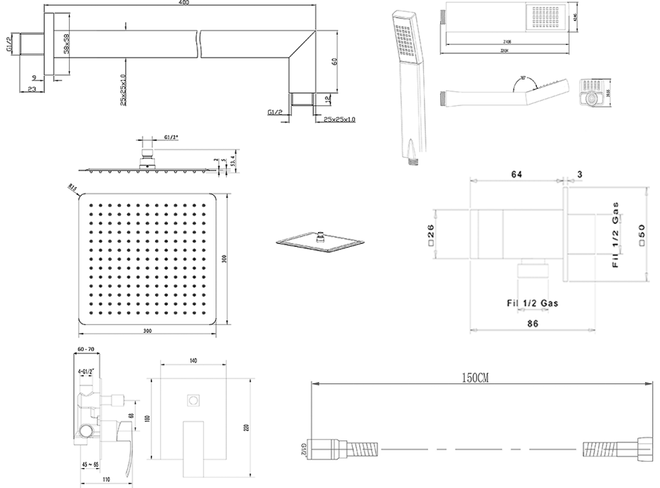 Sapho GINKO podomítkový sprchový set s pákovou baterií, 2 výstupy, chrom 1101-42-21