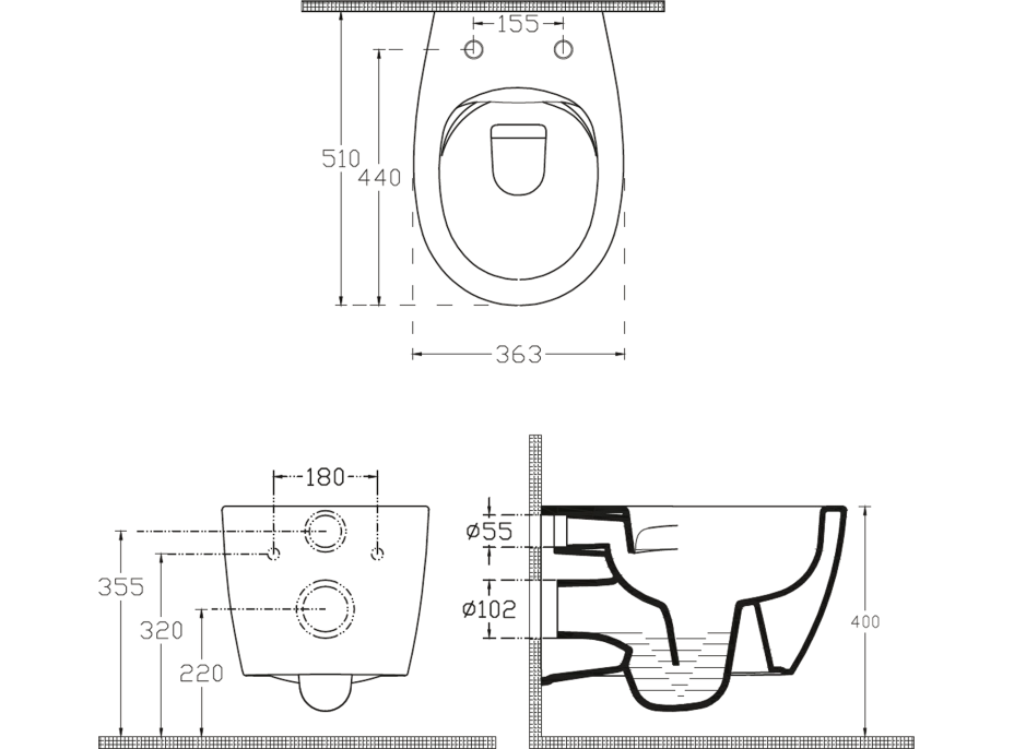 Závěsné WC SENTIMENTI Rimless s podomítkovou nádržkou a tlačítkem Schwab, bílá 10AR02010SV-SET5