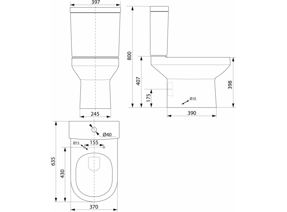 Aqualine VERMET WC kombi mísa, spodní/zadní odpad, bílá VR038