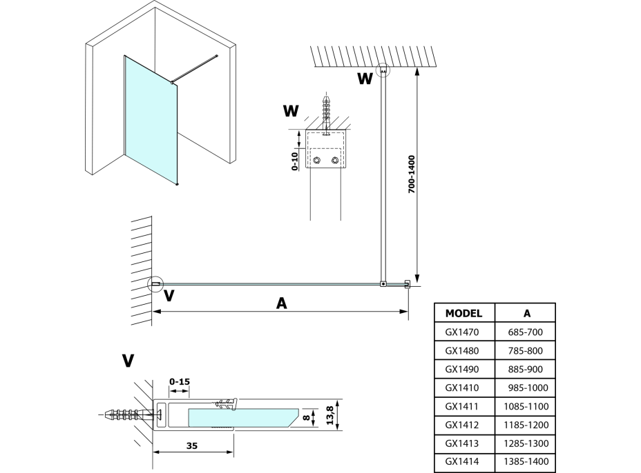 Gelco VARIO WHITE jednodílná sprchová zástěna k instalaci ke stěně, matné sklo, 900 mm GX1490GX1015