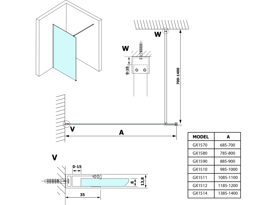 Gelco VARIO WHITE jednodílná sprchová zástěna k instalaci ke stěně, sklo nordic, 1200 mm GX1512-07