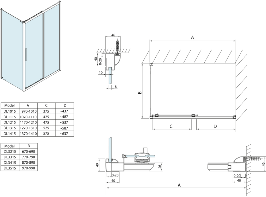 Polysan LUCIS LINE obdélníkový sprchový kout 1000x800mm L/P varianta DL1015DL3315