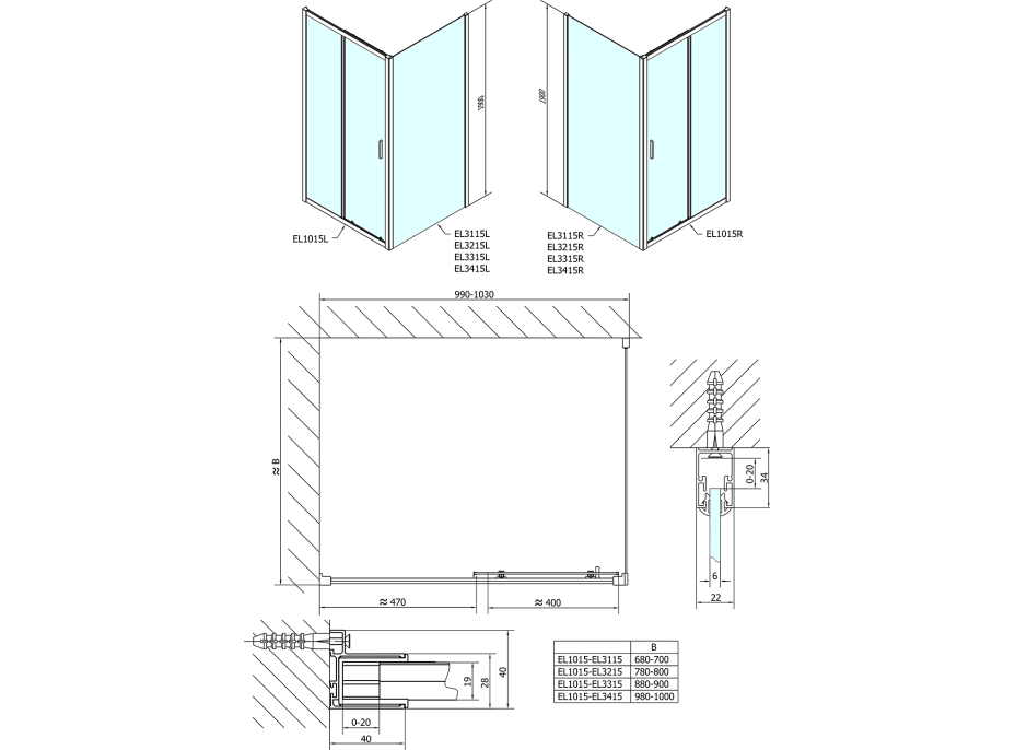 Polysan EASY obdélníkový sprchový kout 1000x700mm, čiré sklo L/P varianta EL1015EL3115