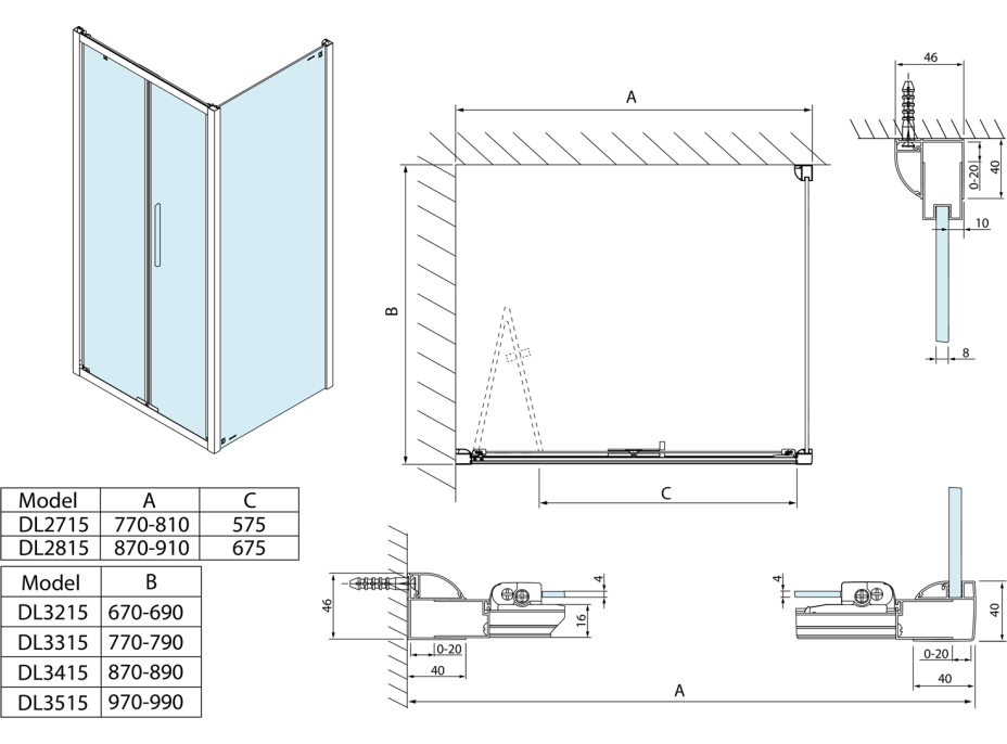 Polysan LUCIS LINE čtvercový sprchový kout 900x900mm L/P varianta DL2815DL3415