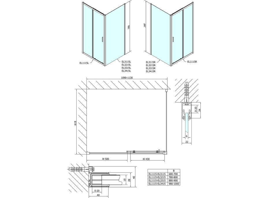 Polysan EASY obdélníkový sprchový kout 1100x800mm, čiré sklo L/P varianta EL1115EL3215