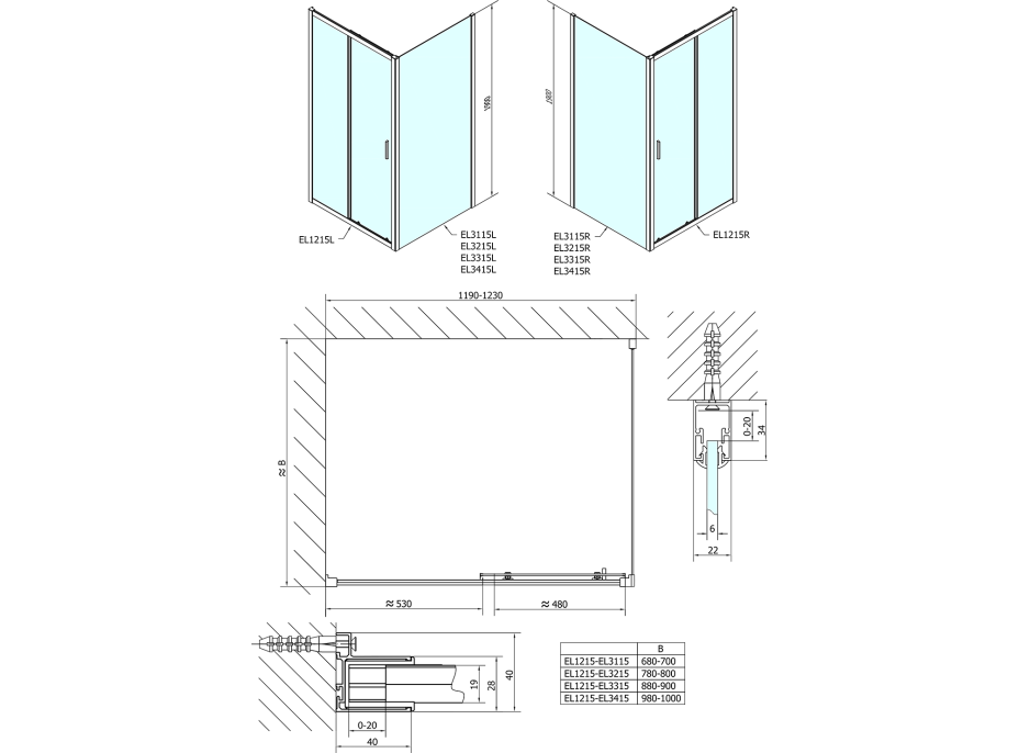 Polysan EASY obdélníkový sprchový kout 1200x900mm, čiré sklo L/P varianta EL1215EL3315