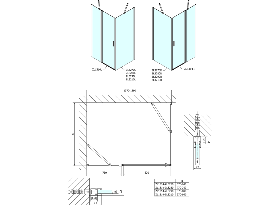 Polysan ZOOM obdélníkový sprchový kout 1400x900mm L/P varianta ZL1314ZL3290