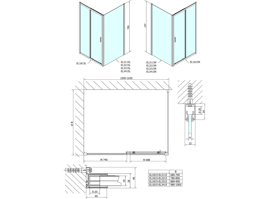 Polysan EASY obdélníkový sprchový kout 1600x900mm, čiré sklo L/P varianta EL1815EL3315