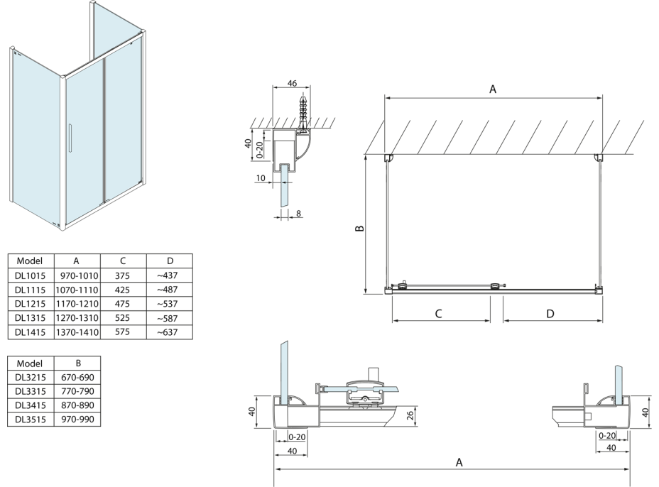 Polysan LUCIS LINE třístěnný sprchový kout 1000x800x800mm L/P varianta DL1015DL3315DL3315