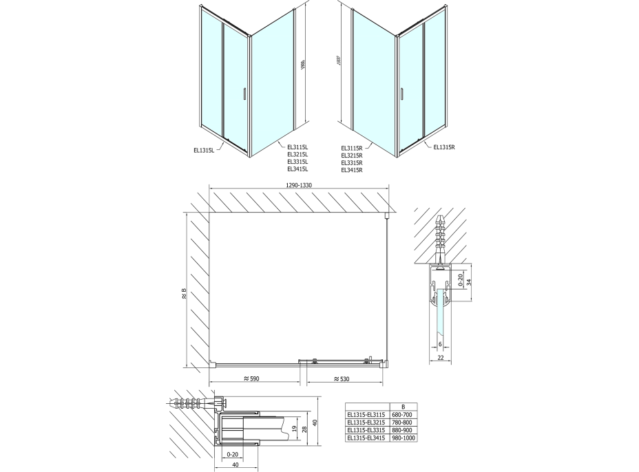 Polysan EASY obdélníkový sprchový kout 1300x800mm, čiré sklo L/P varianta EL1315EL3215