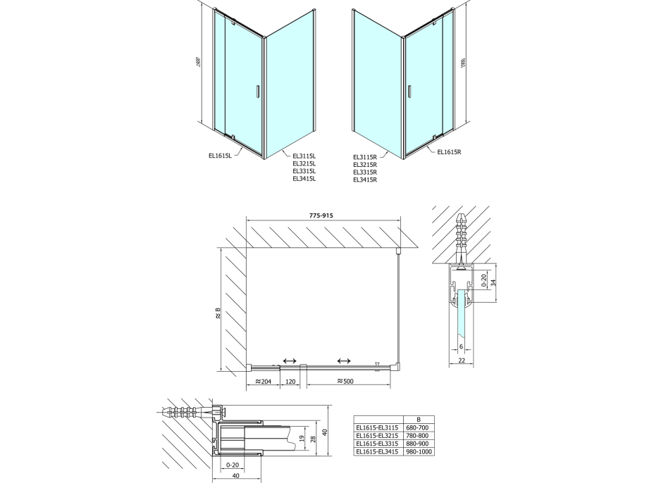 Polysan EASY obdélník/čtverec sprchový kout pivot dveře 800-900x900mm L/P varianta EL1615EL3315