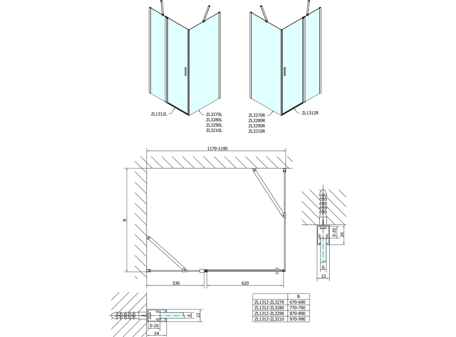 Polysan ZOOM obdélníkový sprchový kout 1200x800mm L/P varianta ZL1312ZL3280